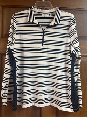 Chico's Striped Quarter-Zip Long Sleeve Pullover Size Large EUC